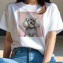 Tシャツ レディース 犬ファン 半袖 春夏 犬柄 プリント カジュアル かわいい 人間用 フィットネス ダンス メガネ プードル ピンクの背景(4)