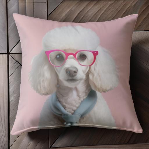 メガネ プードル ネクタイ ピンク背景 ファッショナブル 可愛い クッションカバー 45×45cm アニマル柄 おしゃれ クッション本体付き 正方形 犬ファン