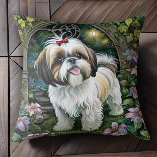 アーチ シーズー 草 花 葉 クッションカバー 45×45cm アニマル柄 おしゃれ 可愛い クッション本体付き 正方形 犬ファン アーチ シーズー 草 花 葉 クッションカバー 45×45cm アニマル柄 おしゃれ 可愛い クッション本体付き 正方形 犬ファン