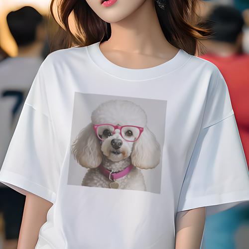 Tシャツ レディース 犬ファン 半袖 春夏 犬柄 プリント カジュアル かわいい 人間用 フィットネス ダンス 眼鏡 プードル ピンクの首輪 ハートのペンダント Tシャツ レディース 犬ファン 半袖 春夏 犬柄 プリント カジュアル かわいい 人間用 フィットネス ダンス 眼鏡 プードル ピンクの首輪 ハートのペンダント