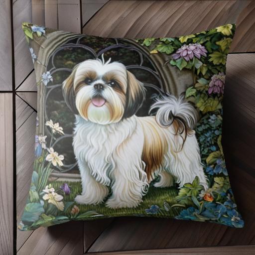 花 シーズー アーチ 芝生 壁 クッションカバー 45×45cm アニマル柄 おしゃれ 可愛い クッション本体付き 正方形 犬ファン 花 シーズー アーチ 芝生 壁 クッションカバー 45×45cm アニマル柄 おしゃれ 可愛い クッション本体付き 正方形 犬ファン