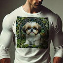 長袖Tシャツ 人間用 メンズ 秋春夏 プリント レジャー アウトドア カジュアル かわいい 犬ファン 花 シーズー アーチ