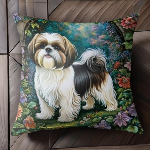 花 シーズー 庭 アーチ 自然 クッションカバー 45×45cm アニマル柄 おしゃれ 可愛い クッション本体付き 正方形 犬ファン 花 シーズー 庭 アーチ 自然 クッションカバー 45×45cm アニマル柄 おしゃれ 可愛い クッション本体付き 正方形 犬ファン