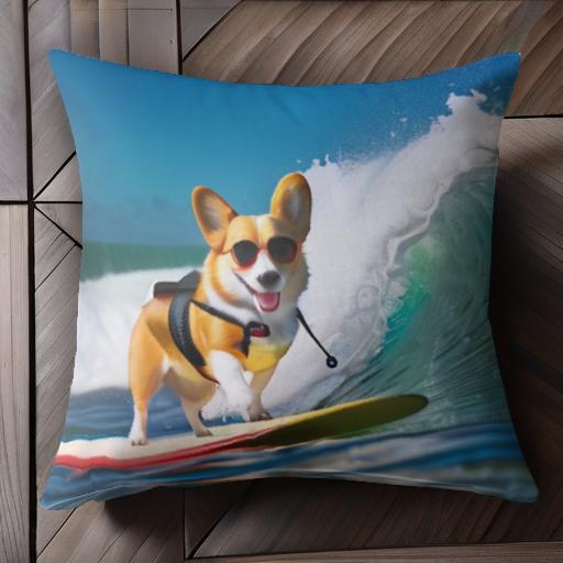 サーフボード ウェルシュコーギー サングラス 波 海 クッションカバー 45×45cm アニマル柄 おしゃれ 可..