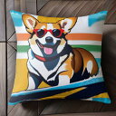 サングラス コーギー サーフィン 日焼け止め クッションカバー 45×45cm アニマル柄 おしゃれ 可愛い クッション本体付き 正方形 犬ファン