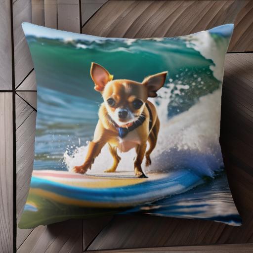 サーフボード チワワ 波 海 クッションカバー 45×45cm アニマル柄 おしゃれ 可愛い クッション本体付き 正方形 犬ファン サーフボード チワワ 波 海 クッションカバー 45×45cm アニマル柄 おしゃれ 可愛い クッション本体付き 正方形 犬ファン