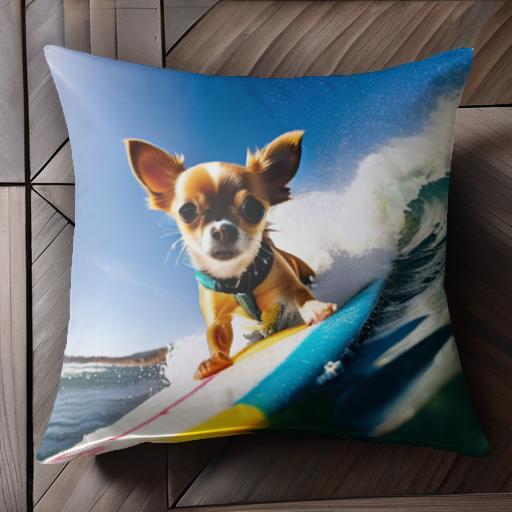 サーフィン チワワ 波 海 青空 サーフボード クッションカバー 45×45cm アニマル柄 おしゃれ 可愛い ク..