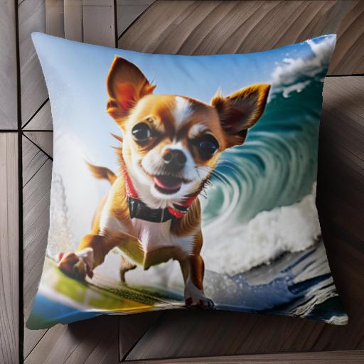 サーフボード チワワ 波 海 クッションカバー 45×45cm アニマル柄 おしゃれ 可愛い クッション本体付き 正方形 犬ファン サーフボード チワワ 波 海 クッションカバー 45×45cm アニマル柄 おしゃれ 可愛い クッション本体付き 正方形 犬ファン
