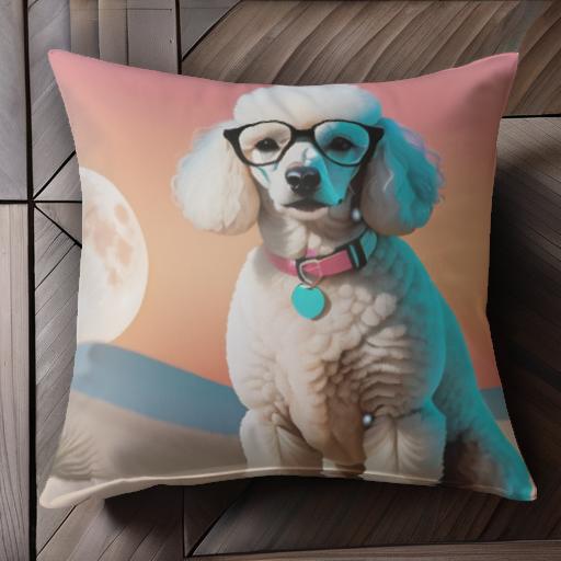 メガネ プードル 月 砂丘 カラー 名札 クッションカバー 45×45cm アニマル柄 おしゃれ 可愛い クッショ..