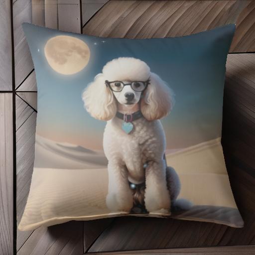 月 プードル 星 砂漠 メガネ 首輪 クッションカバー 45×45cm アニマル柄 おしゃれ 可愛い クッション本体付き 正方形 犬ファン
