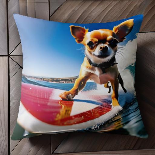 サーフィン チワワ 波 海 青空 クッションカバー 45×45cm アニマル柄 おしゃれ 可愛い クッション本体付き 正方形 犬ファン