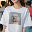 Tシャツ レディース 犬ファン 半袖 春夏 犬柄 プリント カジュアル かわいい 人間用 フィットネス ダンス メガネ プードル 首輪(4)