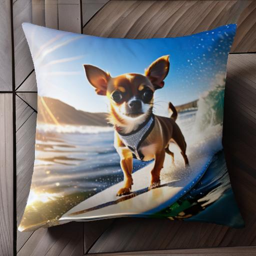 サーフィン チワワ 海 サングラス 夏 太陽 クッションカバー 45×45cm アニマル柄 おしゃれ 可愛い クッション本体付き 正方形 犬ファン