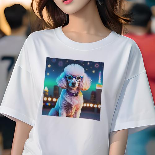 Tシャツ レディース 犬ファン 半袖 春夏 犬柄 プリント カジュアル かわいい 人間用 フィットネス ダンス メガネ プードル 星 ライト 都市の風景 Tシャツ レディース 犬ファン 半袖 春夏 犬柄 プリント カジュアル かわいい 人間用 フィットネス ダンス メガネ プードル 星 ライト 都市の風景