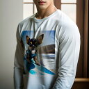 長袖Tシャツ 人間用 メンズ 秋春夏 プリント レジャー アウトドア カジュアル かわいい 犬ファン サーフボード チワワ 海 太陽 波 犬のライフジャケット