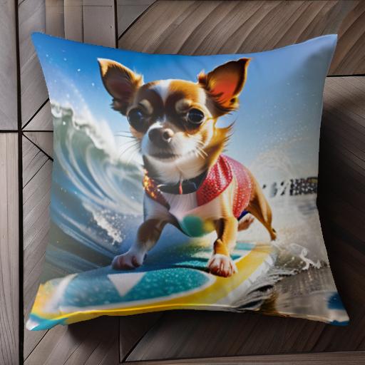 サーフィン チワワ 波 海 夏 活発 クッションカバー 45×45cm アニマル柄 おしゃれ 可愛い クッション本体付き 正方形 犬ファン サーフィン チワワ 波 海 夏 活発 クッションカバー 45×45cm アニマル柄 おしゃれ 可愛い クッション本体付き 正方形 犬ファン