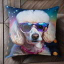 サングラス プードル 夜空 星 カラフルな背景 クッションカバー 45×45cm アニマル柄 おしゃれ 可愛い クッション本体付き 正方形 犬ファン