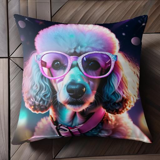 サングラス プードル 煌びやか 宇宙 ネオン クッションカバー 45×45cm アニマル柄 おしゃれ 可愛い ク..