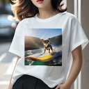 Tシャツ レディース 犬ファン 半袖 春夏 犬柄 プリント カジュアル かわいい 人間用 フィットネス ダンス サーフィン チワワ 海 サーフボード 太陽(4)