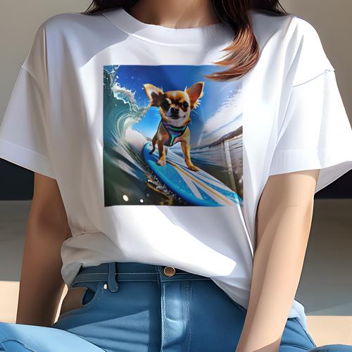 Tシャツ レディース 犬ファン 半袖 春夏 犬柄 プリント カジュアル かわいい 人間用 フィットネス ダンス サーフィン チワワ 波 海 サーフボード 青空 Tシャツ レディース 犬ファン 半袖 春夏 犬柄 プリント カジュアル かわいい 人間用 フィットネス ダンス サーフィン チワワ 波 海 サーフボード 青空