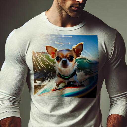 長袖Tシャツ 人間用 メンズ 秋春夏 プリント レジャー アウトドア カジュアル かわいい 犬ファン サーフボード チワワ 波 サーフィン 太陽