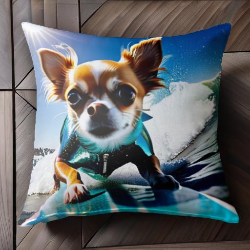 サーフィン チワワ 海 太陽 クッションカバー 45×45cm アニマル柄 おしゃれ 可愛い クッション本体付き 正方形 犬ファン
