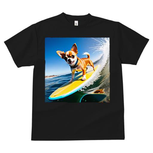 Tシャツ レディース 犬ファン 半袖 春夏 犬柄 プリント カジュアル かわいい 人間用 フィットネス ダンス サーフィン チワワ 海 波 黄色いサーフボード 青い空