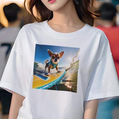 Tシャツ レディース 犬ファン 半袖 春夏 犬柄 プリント カジュアル かわいい 人間用 フィットネス ダンス サーフィン チワワ 青空 波 サーフボード 太陽 Tシャツ レディース 犬ファン 半袖 春夏 犬柄 プリント カジュアル かわいい 人間用 フィットネス ダンス サーフィン チワワ 青空 波 サーフボード 太陽