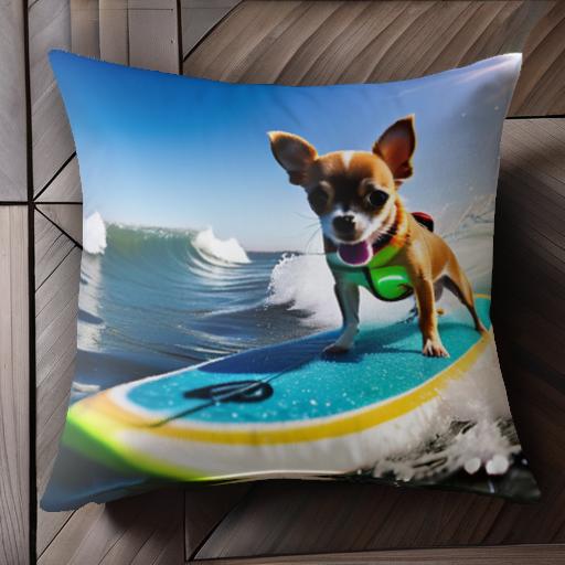 サーフィン チワワ サーフボード 波 海 太陽 クッションカバー 45×45cm アニマル柄 おしゃれ 可愛い ク..