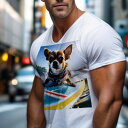 Tシャツ メンズ キッズ 犬ファン 半袖 春夏 犬柄 プリント カジュアル かわいい 人間用 フィットネス ダンス サーフボード チワワ 波 太陽