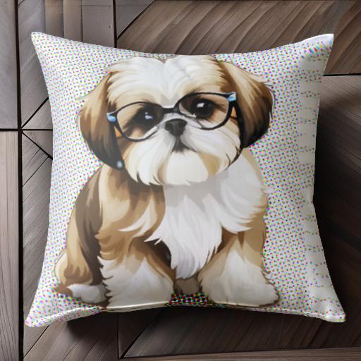 眼鏡 シーズー 可愛い カラフルな背景 クッションカバー 45×45cm アニマル柄 おしゃれ クッション本体..