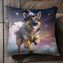 魔法の帽子 ジャーマンシェパードドッグ スカート 夜空 星 雲 クッションカバー 45×45cm アニマル柄 おしゃれ 可愛い クッション本体付き 正方形 犬ファン