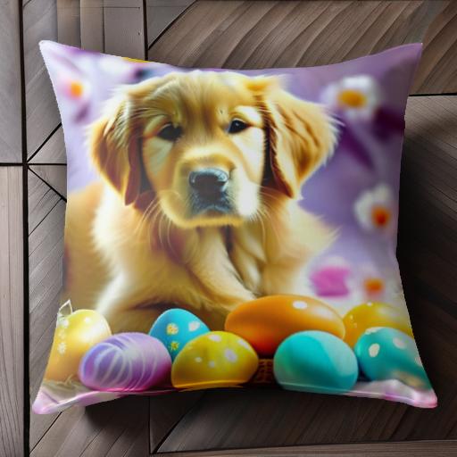 イースターエッグ ゴールデンレトリバー 花 カラフル クッションカバー 45×45cm アニマル柄 おしゃれ ..