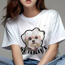 Tシャツ レディース 犬ファン 半袖 春夏 犬柄 プリント カジュアル かわいい 人間用 フィットネス ダンス 眼鏡 マルチーズ 文字(4)