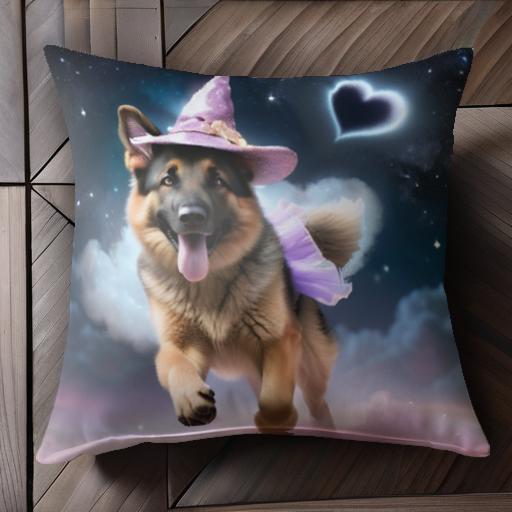 魔法の帽子 ジャーマンシェパード ピンクの心 星空 クッションカバー 45×45cm アニマル柄 おしゃれ 可..