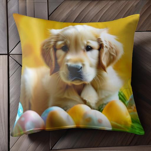 イースターエッグ ゴールデンレトリバー 草 黄色の背景 クッションカバー 45×45cm アニマル柄 おしゃれ..