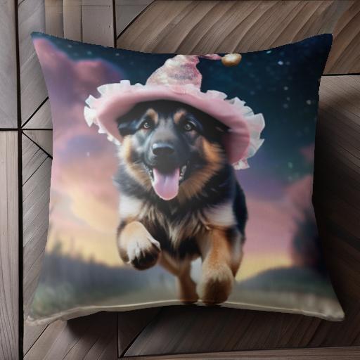 魔法の帽子 ジャーマンシェパード 夜空 星 道 砂 クッションカバー 45×45cm アニマル柄 おしゃれ 可愛い クッション本体付き 正方形 犬ファン