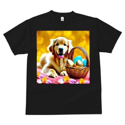 Tシャツ レディース 犬ファン 半袖 春夏 犬柄 プリント カジュアル かわいい 人間用 フィットネス ダンス バスケット ゴールデンレトリバー 金色の卵 色とりどりの花