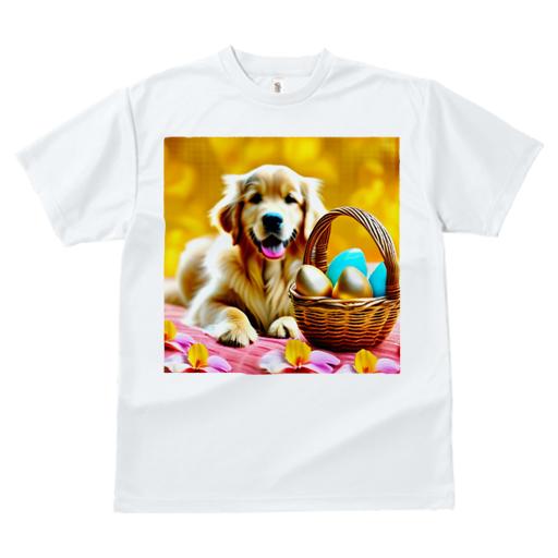 Tシャツ レディース 犬ファン 半袖 春夏 犬柄 プリント カジュアル かわいい 人間用 フィットネス ダンス バスケット ゴールデンレトリバー 金色の卵 色とりどりの花