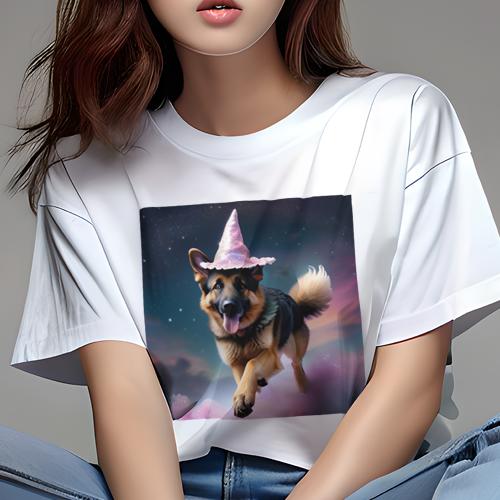 Tシャツ レディース 犬ファン 半袖 春夏 犬柄 プリント カジュアル かわいい 人間用 フィットネス ダンス 魔法の帽子 ジャーマンシェパード 星空 夢幻 雲 Tシャツ レディース 犬ファン 半袖 春夏 犬柄 プリント カジュアル かわいい 人間用 フィットネス ダンス 魔法の帽子 ジャーマンシェパード 星空 夢幻 雲