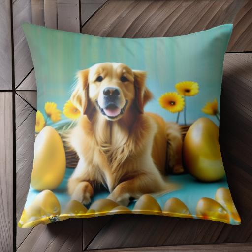花 ゴールデンレトリバー 黄金の卵 黄色 クッションカバー 45×45cm アニマル柄 おしゃれ 可愛い クッシ..