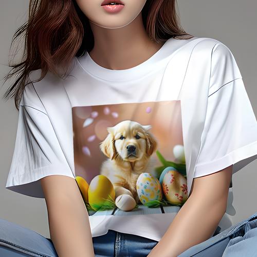 Tシャツ レディース 犬ファン 半袖 春夏 犬柄 プリント カジュアル かわいい 人間用 フィットネス ダンス イースターエッグ ゴールデンレトリバー 花びら 草 Tシャツ レディース 犬ファン 半袖 春夏 犬柄 プリント カジュアル かわいい 人間用 フィットネス ダンス イースターエッグ ゴールデンレトリバー 花びら 草