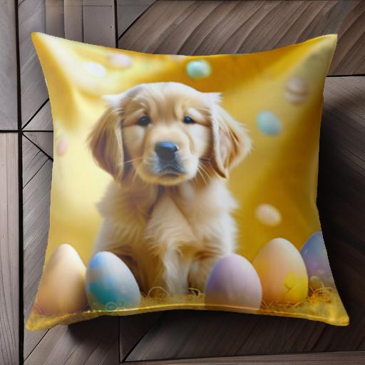 イースター ゴールデンレトリバー 卵 黄色 クッションカバー 45×45cm アニマル柄 おしゃれ 可愛い クッ..