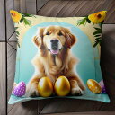卵 ゴールデンレトリバー 金色の卵 花 ひまわり 葉 クッションカバー 45×45cm アニマル柄 おしゃれ 可愛い クッション本体付き 正方形 犬ファン