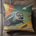 宇宙船 パグ 宇宙 爆発 未来 クッションカバー 45×45cm アニマル柄 おしゃれ 可愛い クッション本体付き 正方形 犬ファン