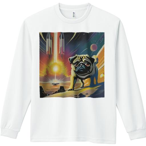 長袖Tシャツ 人間用 メンズ 秋春夏 プリント レジャー アウトドア カジュアル かわいい 犬ファン 宇宙 パグ ロケット 惑星 太陽 風景