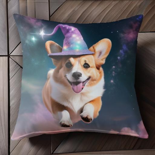 魔法の帽子 ウェルシュコーギー 星 宇宙 クッションカバー 45×45cm アニマル柄 おしゃれ 可愛い クッション本体付き 正方形 犬ファン