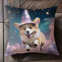 魔法の帽子 コーギー 星 空 雲 クッションカバー 45×45cm アニマル柄 おしゃれ 可愛い クッション本体付き 正方形 犬ファン