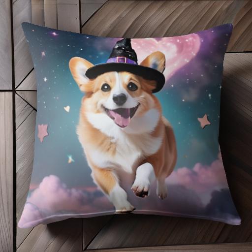 魔法使いの帽子 コーギー ハート 星 夜空 雲 クッションカバー 45×45cm アニマル柄 おしゃれ 可愛い ク..