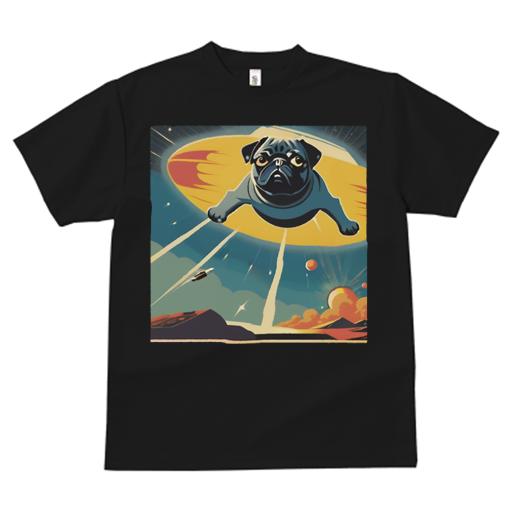 Tシャツ レディース 犬ファン 半袖 春夏 犬柄 プリント カジュアル かわいい 人間用 フィットネス ダンス UFO パグ 宇宙 宇宙船 惑星